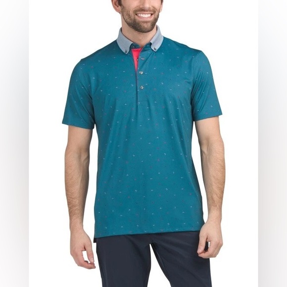 Greyson Golf Shirt Polo Spirit of Lanai Print Sea Turtle Green Size Medium